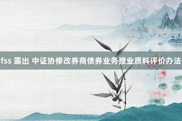 fss 露出 中证协修改券商债券业务捏业质料评价办法