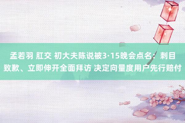 孟若羽 肛交 初大夫陈说被3·15晚会点名：刺目致歉、立即伸开全面拜访 决定向量度用户先行赔付